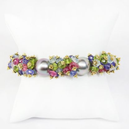 Picture of 18k Yellow, Gold Cultured Pearl, Multi-Gemstone and Diamond Bracelet