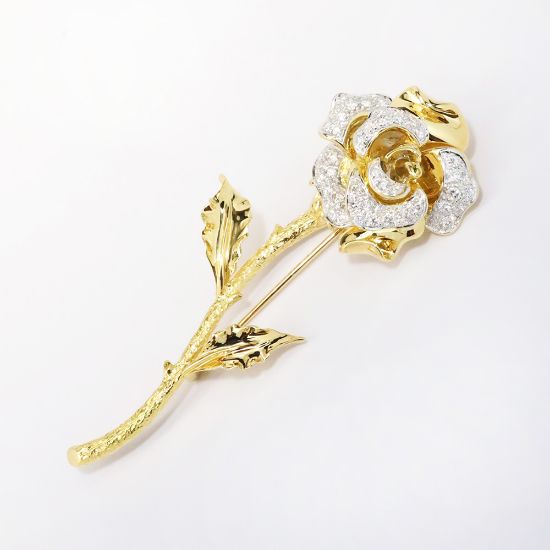 Picture of 18k Two-Tone Gold & Diamond Rose Brooch 