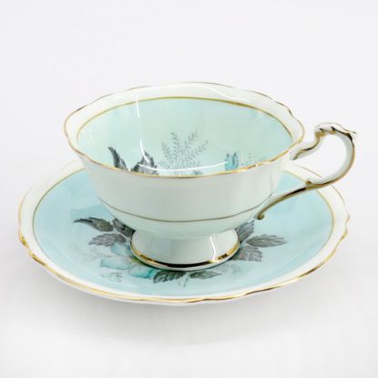 Picture of Vintage Paragon Bone China Robin's Egg Blue Tea Cup & Saucer with Wild Rose Decorations