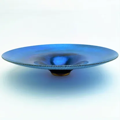 Picture of Tiffany & Co Favrile Peacock Blue Iridescent Console/Charger/Low Center Bowl