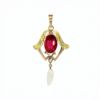 Picture of Antique Art Nouveau 10k Yellow Gold, Synthetic Ruby & Mississippi River Freshwater Pearl Lavalier Pendant