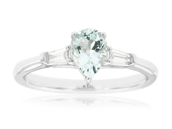 Picture of 14k White Gold Pear Shaped Aquamarine & Diamond Ring