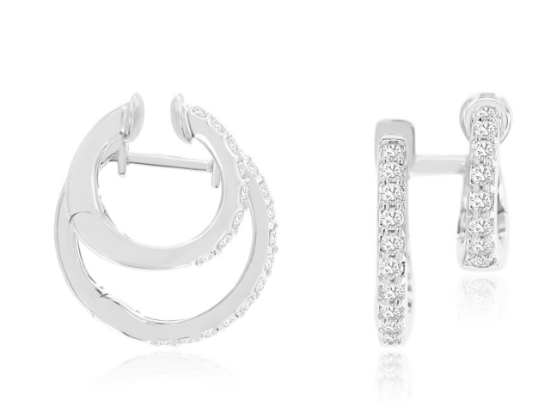 Picture of 14k White Gold Double Hoop Diamond Earrings