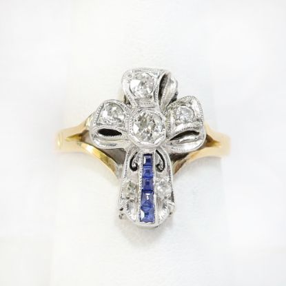 Picture of Antique Early 20th Century Platinum, 15k Gold, Diamond & Synthetic Sapphire Cross Ring