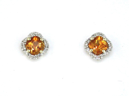Picture of 14k Yellow Gold Citrine Clovers & Diamond Earrings