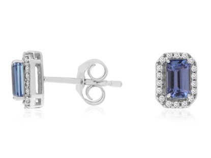 Picture of 14k White Gold Tanzanite & Diamond Halo Earrings