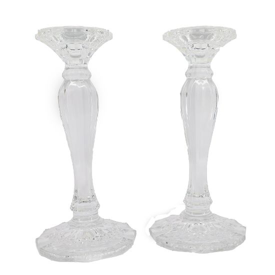 Picture of Neiman Marcus Pair of Crystal Candlestick Holders 10" Tall with Saddle Brown Crocodile Faux Leather Gift Box