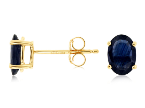 Picture of 14k Yellow Gold Oval Sapphire Earring Studs