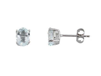 Picture of 14k White Gold Oval Aquamarine Earring Studs