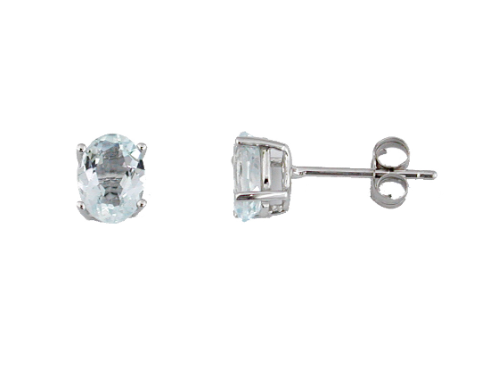 Picture of 14k White Gold Oval Aquamarine Earring Studs