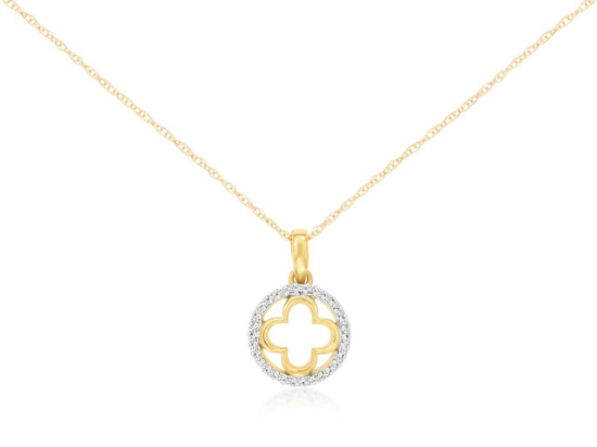 Picture of 14k Yellow Gold Diamond Open Clover Motif Pendant
