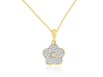Picture of 14k Yellow Gold Diamond Encrusted Flower Pendant
