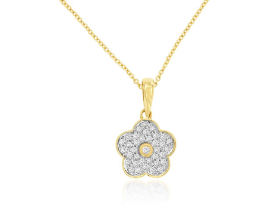 Picture of 14k Yellow Gold Diamond Encrusted Flower Pendant