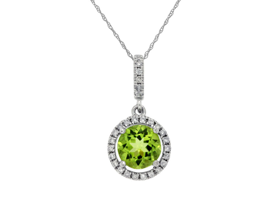 Picture of 14k White Gold Round Peridot & Diamond Halo Pendant