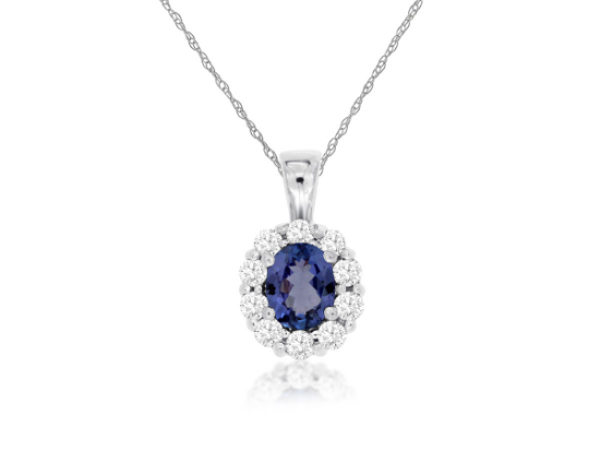 Picture of 14k White Gold Oval Tanzanite & Diamond Halo Pendant