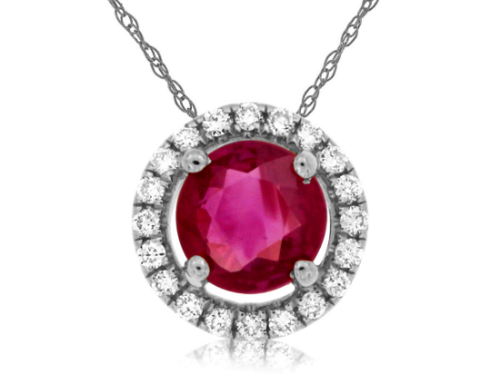 Picture of 14k White Gold Round Ruby & Diamond Halo Pendant
