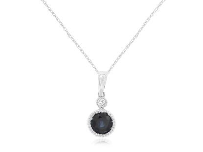 Picture of 14k White Gold Round Sapphire & Diamond Pendant