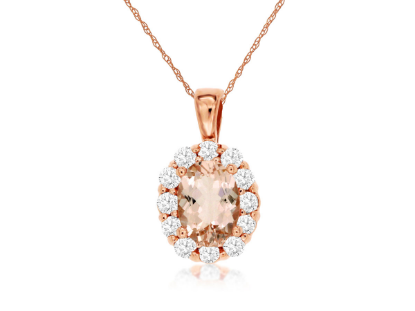 Picture of 14k Rose Gold Oval Morganite & Diamond Halo Pendant