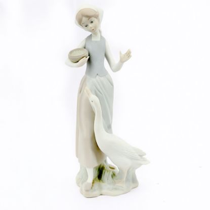 Picture of 'Girl Feeding Goose' Porcelain Figurine #1052 by Lladro