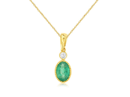 Picture of 14k Yellow Gold Oval Emerald & Diamond Pendant