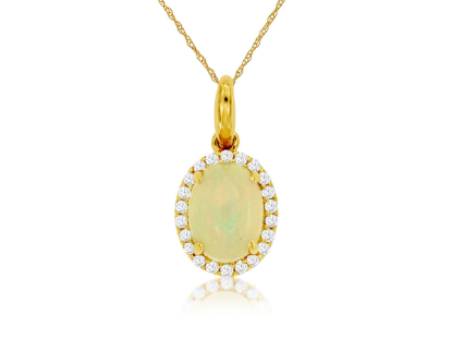 Picture of 14k Yellow Gold Oval Opal & Diamond Halo Pendant