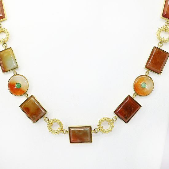 Picture of 14k Yellow Gold & Bezel Set, Multicolored Nephrite Jade Necklace