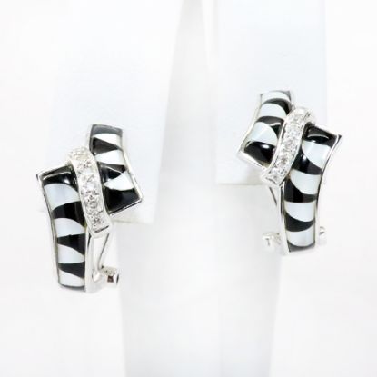 Picture of 14k White Gold Diamond, Mother of Pearl, & Black Onyx Earrings 