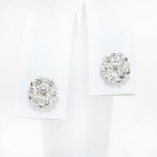 Picture of 14k White Gold Diamond Flower Studs 