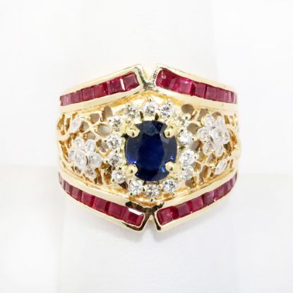 Picture of 14k Yellow Gold Sapphire, Ruby & Diamond Ring 