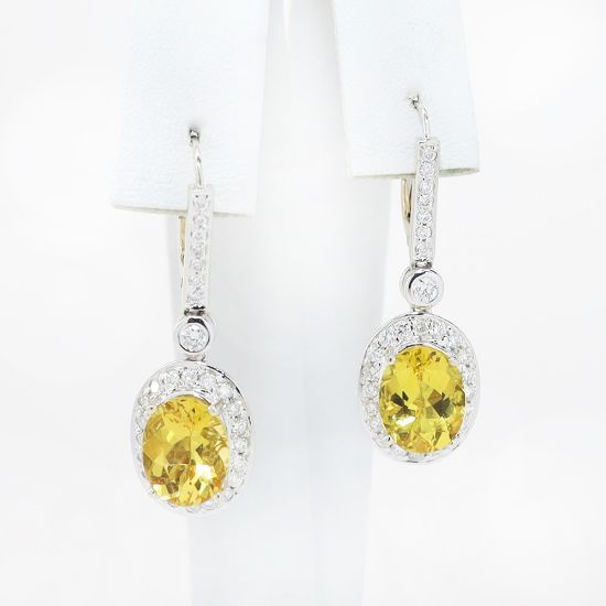 Picture of 14k Two Tone Gold Sapphire & Diamond Dangle Earrings 