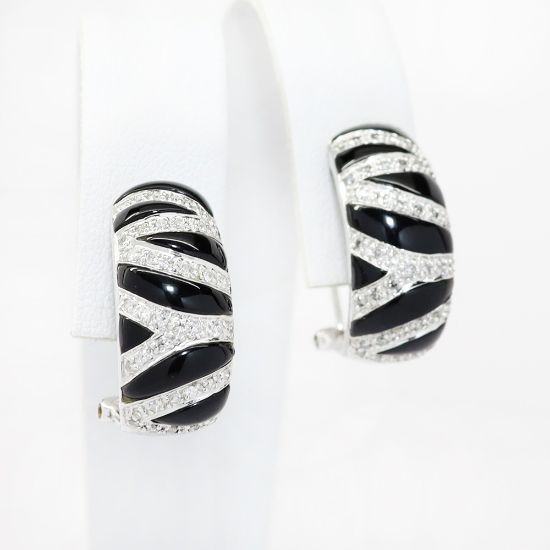 Picture of 14k White Gold Diamond & Black Onyx Earrings 