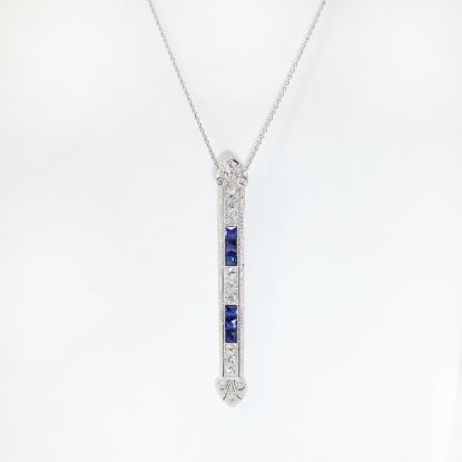 Picture of Art Deco Era Platinum, Diamond & Blue Sapphire Pendant Necklace