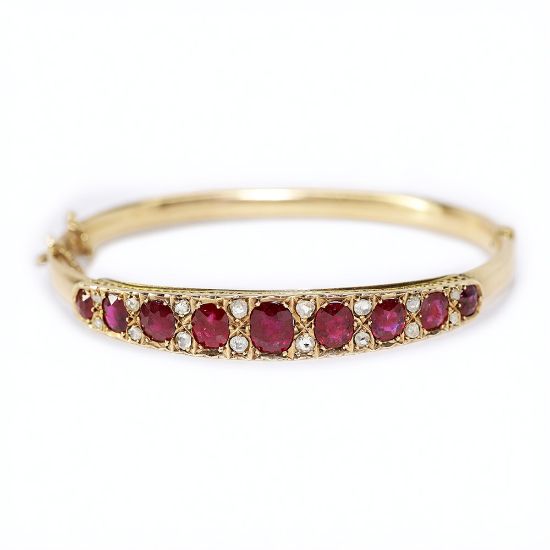 Picture of Antique 14k Gold, Ruby & Diamond Bangle Bracelet