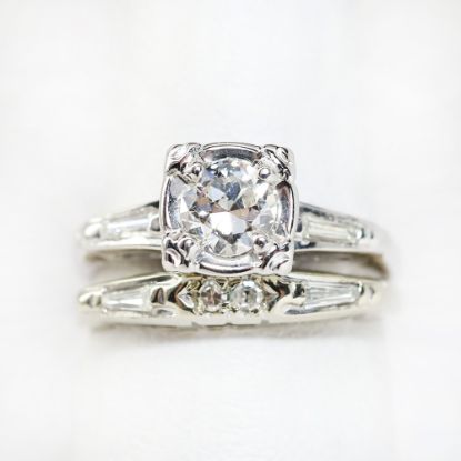 Picture of Vintage 14k White Gold & Diamond Bridal Ring Set