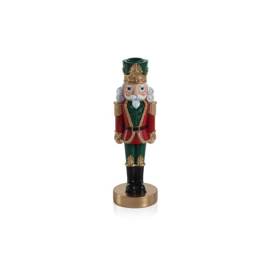 Picture of 10" Red & Green Nutcracker Taper Candle Holder