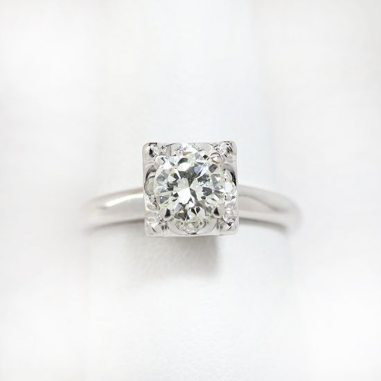 Picture of Vintage 1950s 14k White Gold & Diamond Engagement Ring