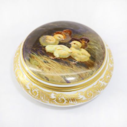 Picture of Rare KPM Porcelain Trinket Box with Hand Painted Chicks on Lid