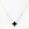 Picture of 14k Yellow Gold Black Onyx & Diamond Clover Motif Necklace