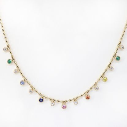 Picture of 14k Yellow Gold Diamond & Gemstone Charm Necklace