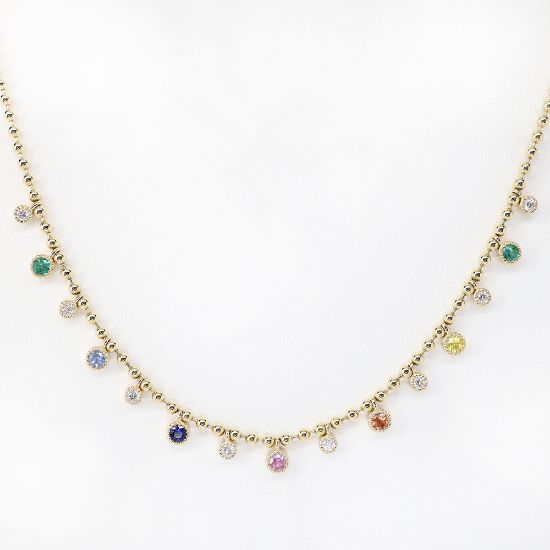 Picture of 14k Yellow Gold Diamond & Gemstone Charm Necklace