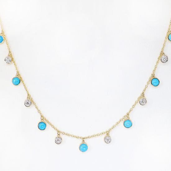 Picture of 14k Two-Tone Gold, Turquoise & Diamond Charms Necklace