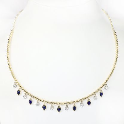Picture of 14k Two-Tone Gold Beads, Sapphire & Diamond Charms Necklace
