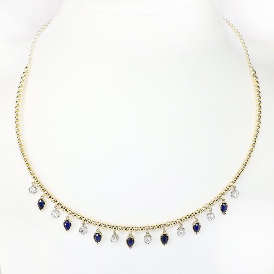 Picture of 14k Two-Tone Gold Beads, Sapphire & Diamond Charms Necklace