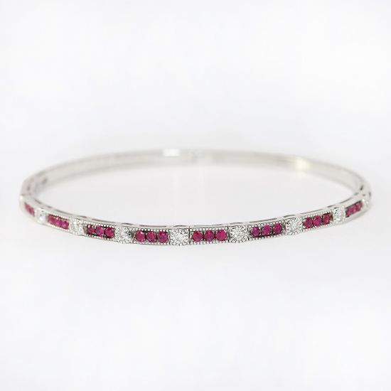 Picture of 14k White Gold, Diamond & Ruby Bangle 