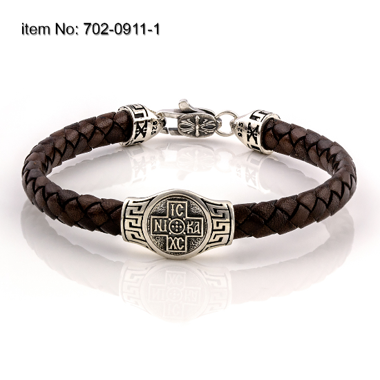 Picture of AXION Sterling Silver Brown Leather Bracelet with Motif