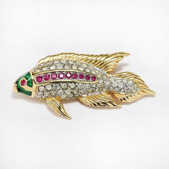 Picture of Vintage Swarovski Pavé Set Crystal & Enamel Fish Brooch