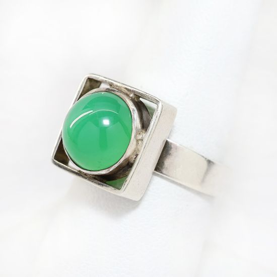 Picture of Mid Century Modernist Sterling Silver & Chrysoprase Ring by Erik Granit