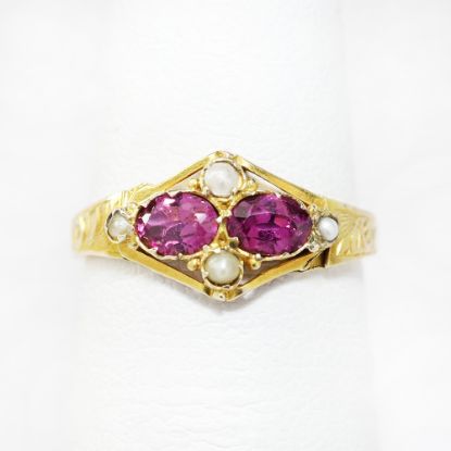 Picture of Antique English Victorian 12k Gold, Sapphire & Pearl Ring