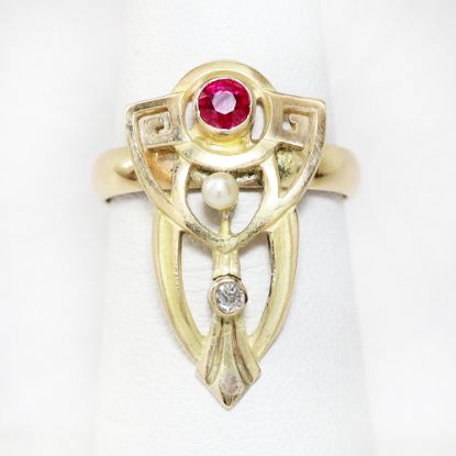 Picture of Art Nouveau 14k & 10k Gold, Ruby, Pearl & Diamond Ring