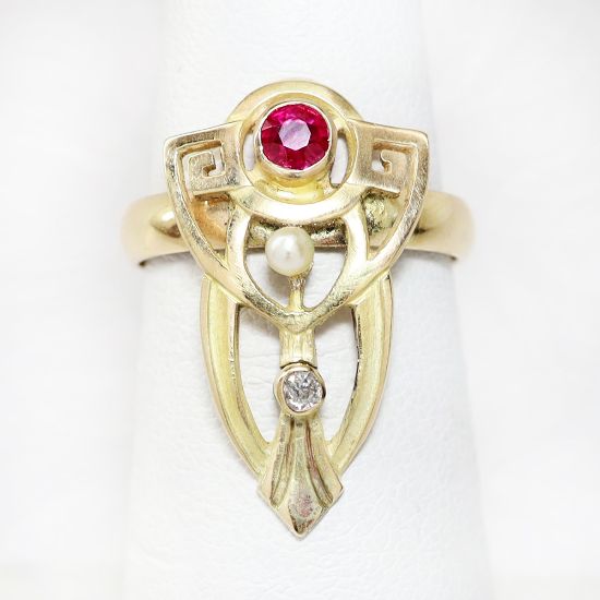 Picture of Art Nouveau 14k & 10k Gold, Ruby, Pearl & Diamond Ring